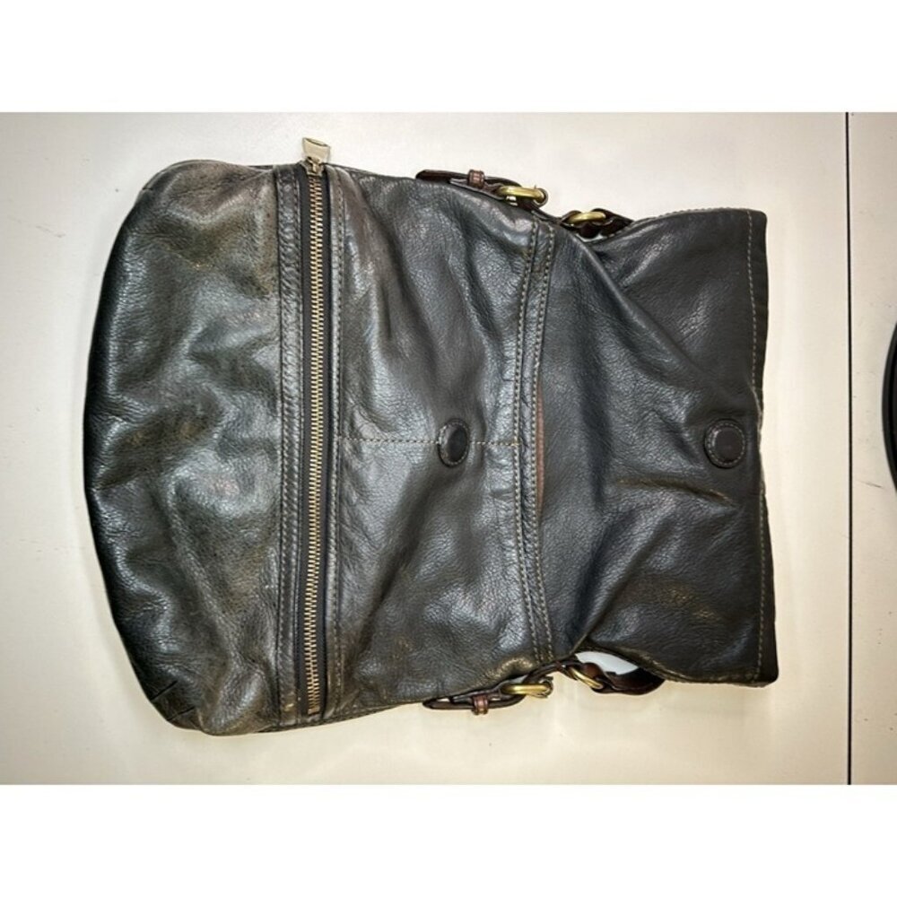 Vintage FOSSIL Explorer Foldover Leather Black&Brown Versatile Shoulder Bag EUC - Picture 8 of 12